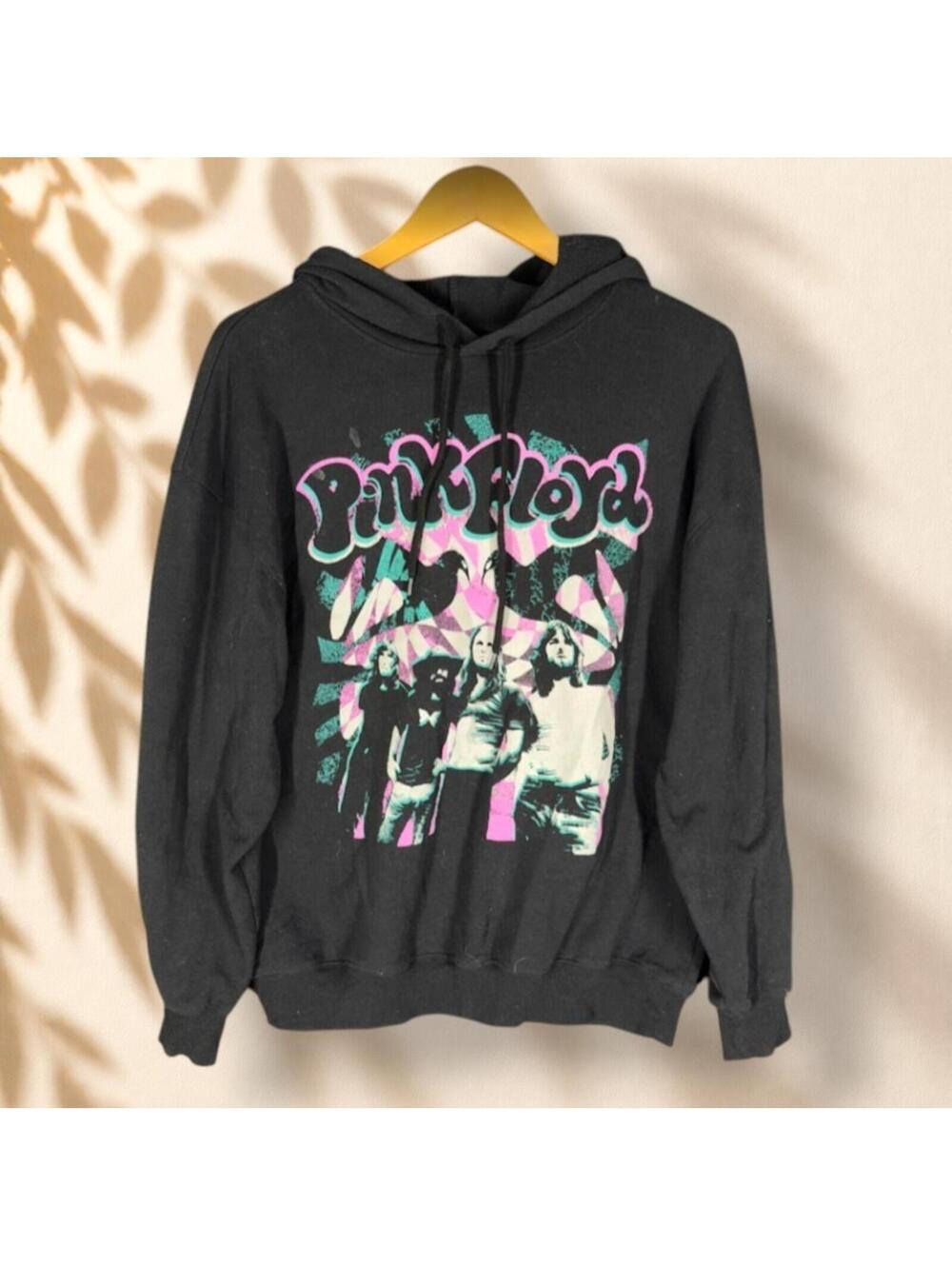 Pink Floyd Hoodie Women L Large Black Graphic Print Hooded Long Sleeve Fleece